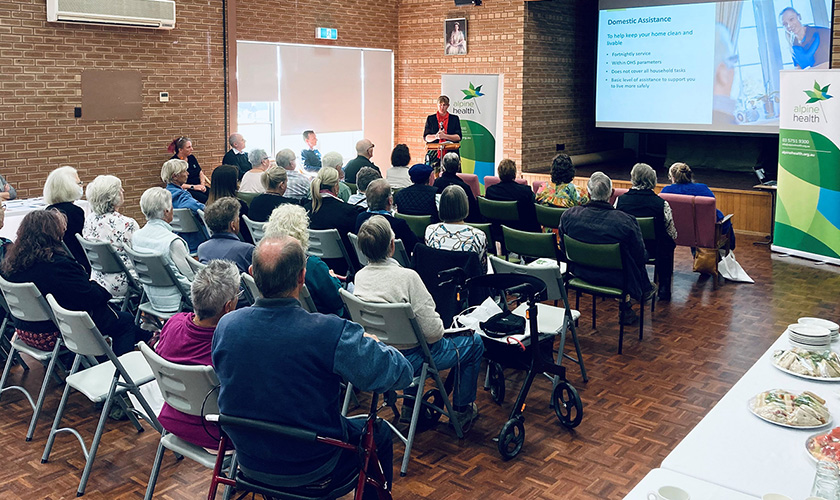 community members watching a presentation at the positive ageing event in Myrtleford