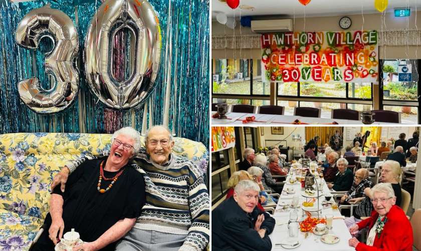 Residents Marlene and Charles celebrating at Hawthorn Village. 